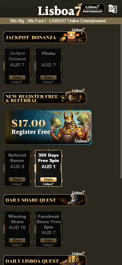 Lisboa7 Casino promotions area on a mobile device